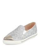 Glitter Cap-Toe Skate Sneaker, Argento