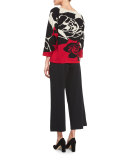 3/4-Sleeve Rose Intarsia Sweater
