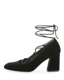Cordonmid Velvet Lace-Up Pump, Black