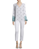 Lilly Silk Mixed-Print Peasant Blouse, Palm 