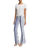 Mia Striped Flare-Leg Jeans, Navy/Multi