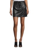 Laced Leather Mini Skirt, Black