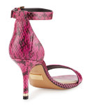 Suri Snakeskin Ankle-Wrap Sandal, Fuchsia