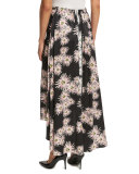Mae Floral High-Low Midi Skirt, Black/Multicolor