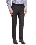 Twill Flat-Front Trousers, Charcoal