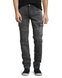 Rocco Skinny Cargo Moto Jeans, Jet Black