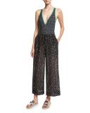 Star-Print Voile Beach Culottes, Black