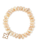 Pink Moonstone Faceted Rondelle Bracelet w/ 14K Rose Gold Moroccan Flower Charm