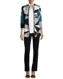 Colorblock Jacket W/ Faux-Leather-Trim, Teal/Black/Ivory