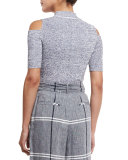 Melange Mock-Neck Cold-Shoulder Top, Blue