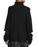 Cutout Oversized Ribbed Sweater, Black