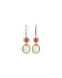 Dangling South Sea Pearl & Rubellite Earrings