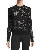 Burnout Floral-Print Techno Top, Black