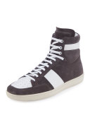 Colorblock Suede High-Top Sneaker, Gray/White