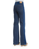 High-Rise Velvet-Trim Jeans, Washed Indigo