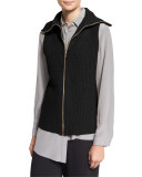 Ribbed Zip-Front Sweater Vest, Black