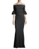Padma Off-the-Shoulder Jersey Gown, Nero