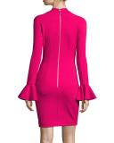 Long-Sleeve Ponte Cocktail Dress, Hot Pink