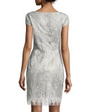 Sweetheart-Neck Lace Cocktail Dress, Silver