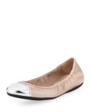 Metallic Cap-Toe Ballerina Flat, Cipria/Argento