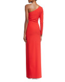 Palila One-Shoulder Fitted Gown, Red