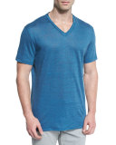 Linen V-Neck T-Shirt, Turquoise