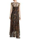 Sleeveless Enamel Glitter Maxi Dress, Copper