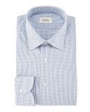 Multi Check-Print Woven Dress Shirt, Blue