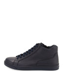 Leather Zip-Side High-Top Sneaker, Blue