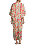 Dynasty Pearl-Print Long Caftan, Red/Multicolor