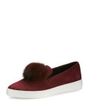 Eddy Mink Fur-Pompom Sneaker, Burgundy