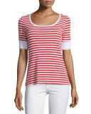 Boatneck Striped Tee, Red Stripe