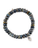 8mm Labradorite Beaded Bracelet with Diamond & Sapphire Hamsa Charm