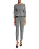 Gingham Rolled-Cuff Pants, Black/White