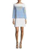 Long-Sleeve Striped Mini Dress, Blue
