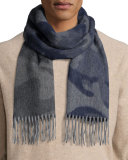 Colorblock Camouflage Cashmere Scarf w/Fringe