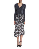 Madison Floral Silk Midi Skirt, Black/Navy/Red/White