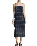 Marlee Sleeveless Ruffle-Trim Check Shift Dress, Royal/White