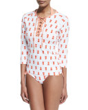 Printed Lace-Up Front Rashguard