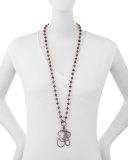 Chocolate Moonstone Wire Wrap Necklace with Diamond Om Pendants