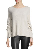 Ribbed Ruched-Sleeve Sweater, Shell