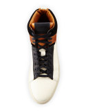 Owen Men's High-Top Sneaker, Off White/Black/Brown