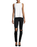 W2 Mid-Rise Distressed Skinny Jeans, Black Fade