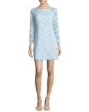 3/4-Sleeve Lace Shift Dress, Pale Blue