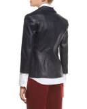 Nolbon Leather Two-Button Jacket, Navy