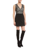Darcie Double-Layer Leather-Combo Mini Skirt