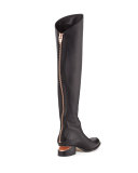 Sigrid Lift-Heel Leather Knee Boot, Black