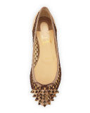 Mix Suede Knotted Red Sole Ballerina Flat, Beige 