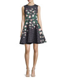 Sleeveless Mixed-Print Fit & Flare Dress 