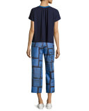 Grid-Plaid Cropped Pants, Cobalt/Cornflower